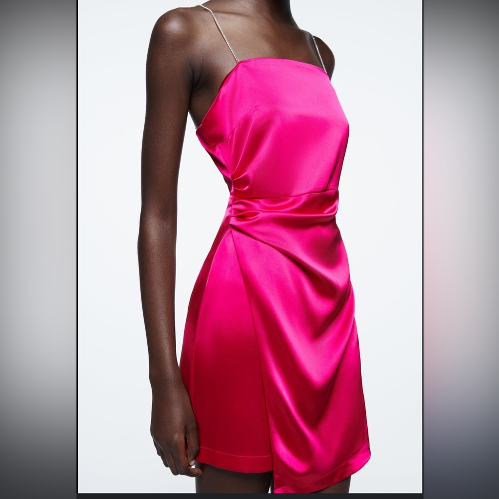 Hot pink satan Zara dress